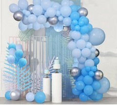 Blue Balloon Garland Arch Kit, 135 Pieces, 18″ 12″ 10″ 5″ Blue & Silver Latex