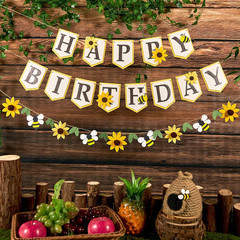 Bee Birthday Party Decorations Bumble Bee Felt Happy Birthday Banner with Sunflo