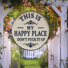 Distressed Finish Metal Sign for Garden Patio Fence This Is My Happy Place
