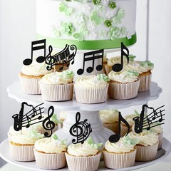 24 Pack Music Notes Cupcake Toppers Glitter Black Music Theme Party Decoratio…
