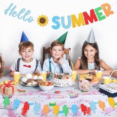 Hello Summer Banner Colorful Glitter Hello Summer Ice Cream Garland Indoor