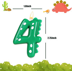Green Number 4 Dinosaur Candle for Boy Birthday Party Decorations, 4Th Birthday