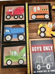 Large Bundle of Construction Theme Room Decor/Party Decorations (Framed Art, Woo