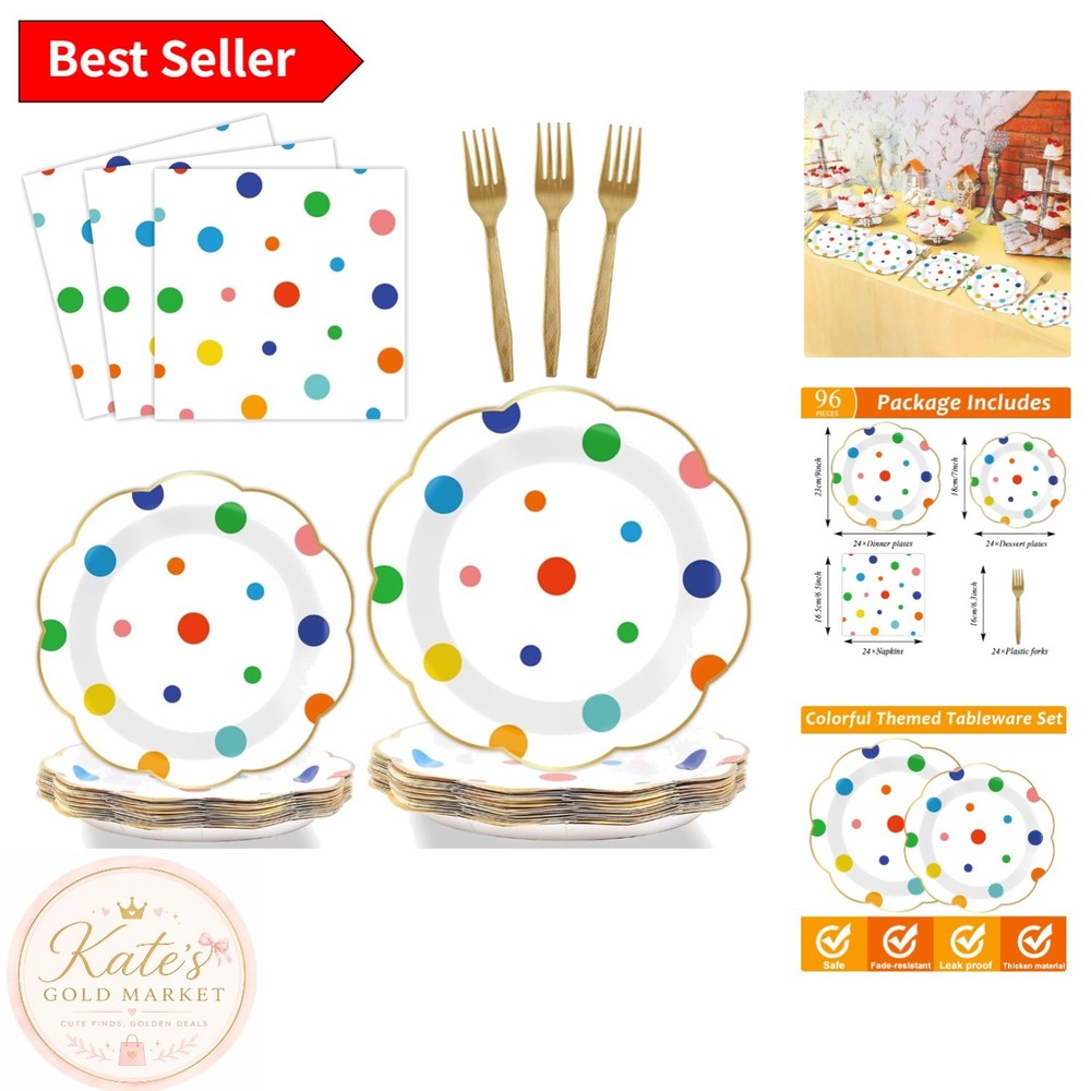 96 Pcs Floral Polka Dot Tableware Set – Perfect for Birthdays and Weddings