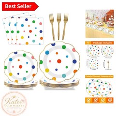 96 Pcs Floral Polka Dot Tableware Set – Perfect for Birthdays and Weddings