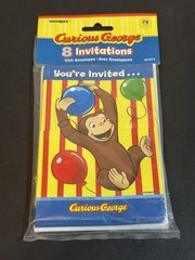 CURIOUS GEORGE HAPPY BIRTHDAY party INVITATIONS w/envelope 8ct