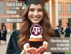 Texas A&M Cupcake Topper Party Supplies for Football, Birthday, Graduation Pa…