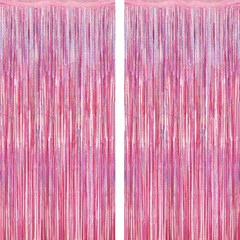 2 Pack Glitter Pink Backdrop, 3.28 FT X 7.05 FT Birthday Party Decorations, Lase