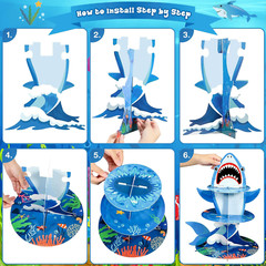 3 Tier Shark Party Cupcake Stand Decorations under the Sea Theme Cupcake Hold…