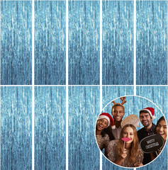 10 Pack Foil Curtain Backdrop Blue Metallic Tinsel Foil Fringe Curtains Photo Bo