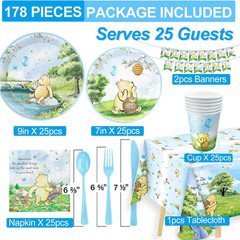 177Pcs Blue Winnie Bear Baby Shower Pooh Party Supplies Decorations Oh Baby Plat