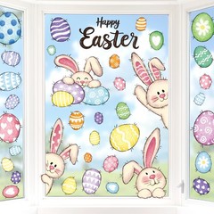 37 PCS Easter Decor, 4 Sheets Window Clings, 9.84 x 13.78 37, Colorful