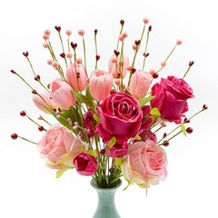 Romantic Valentine Centerpiece Decorations – 10 PCs Artificial Red Pink Flowers,
