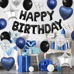 Navy Blue Black Birthday Balloon Set Confetti Banner Party Decorations AdultsXL