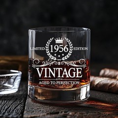 70th Birthday Celebration Glass – Handcrafted 1956 Vintage Whiskey Style
