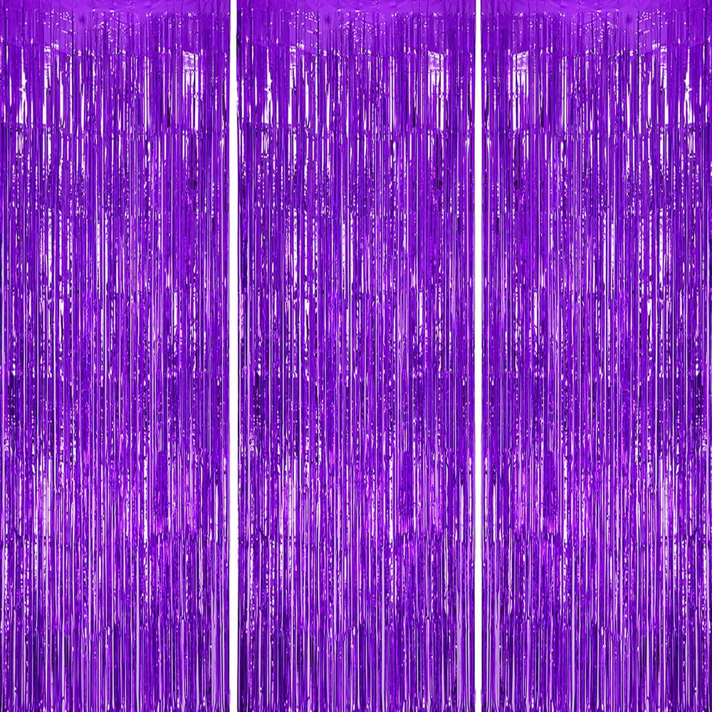 3 Pack Purple Foil Fringe Backdrop 33×82 Ft Metallic Party Photo Booth Decor