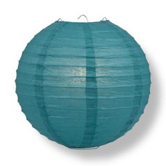 Quasimoon 8″ Tahiti Teal Round Paper Lantern, Even Ribbing, Hanging Decoratio…