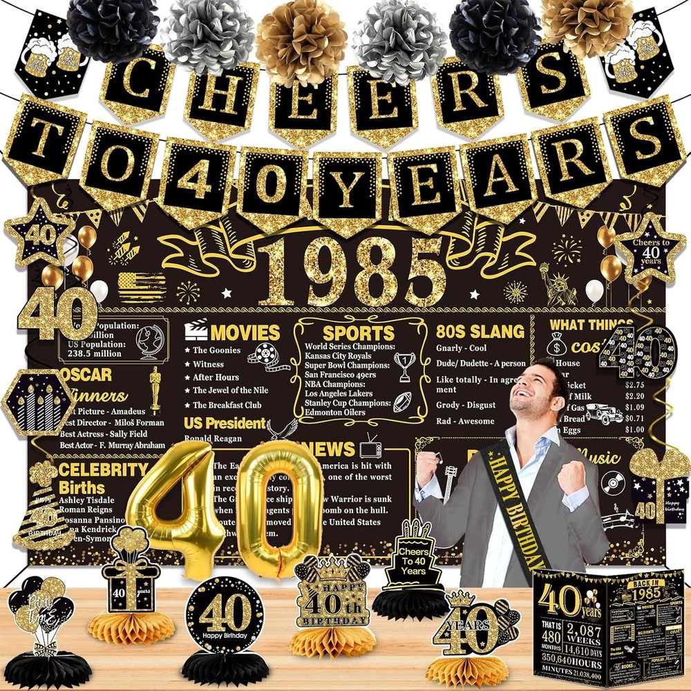 40th birthday decorations, 24 themed banner decorations