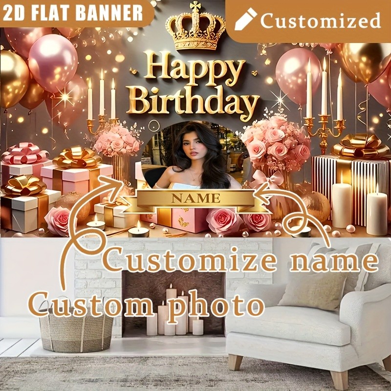 1pc Romantic Flower Crown Personalized Birthday Custom Tapestry Party Backdrop❀