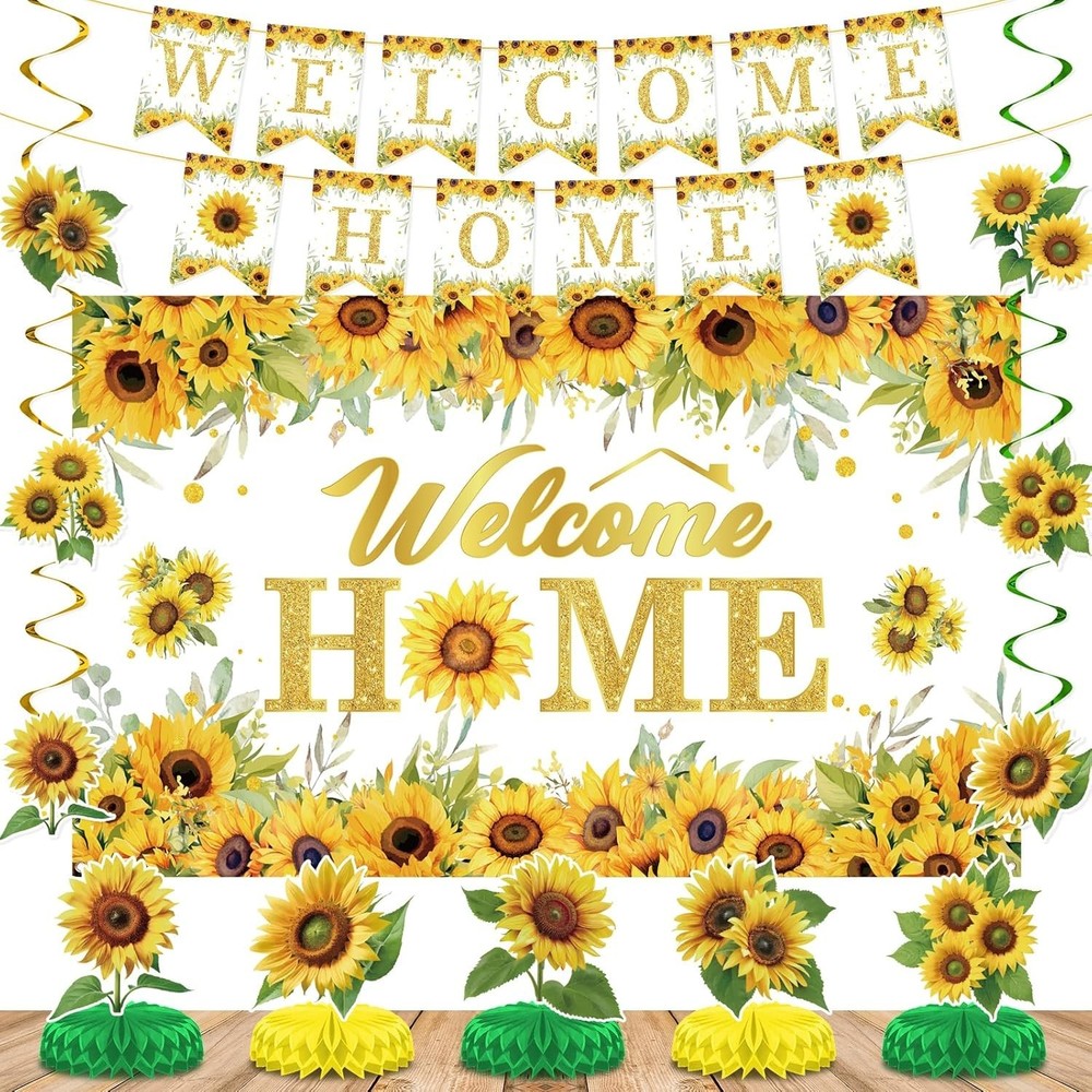 «Welcome Home» Decorations Sunflower Banner Centerpieces NEW