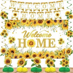 «Welcome Home» Decorations Sunflower Banner Centerpieces NEW