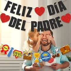 Feliz Día Del Padre Banner, Black Glitter Happy Father’s Day Decorations,