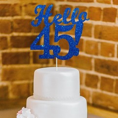 Hello 45 Cake Toppers Blue Glitter Happy 45th Birthday Party Decorations