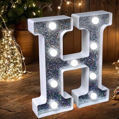 LED Light Up Marquee Letter H Sign – Silver/White Glitter Plastic