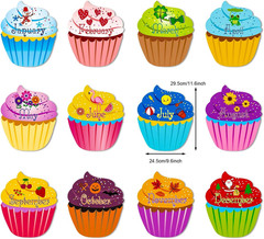 12 Pcs Colorful Cupcake Cutouts Birthday Classroom Bulletin Board Decorations 9.