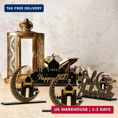 WATINC 4pcs Ramadan Kareem Wooden Table Topper Centerpiece Decorations, Happy Ei