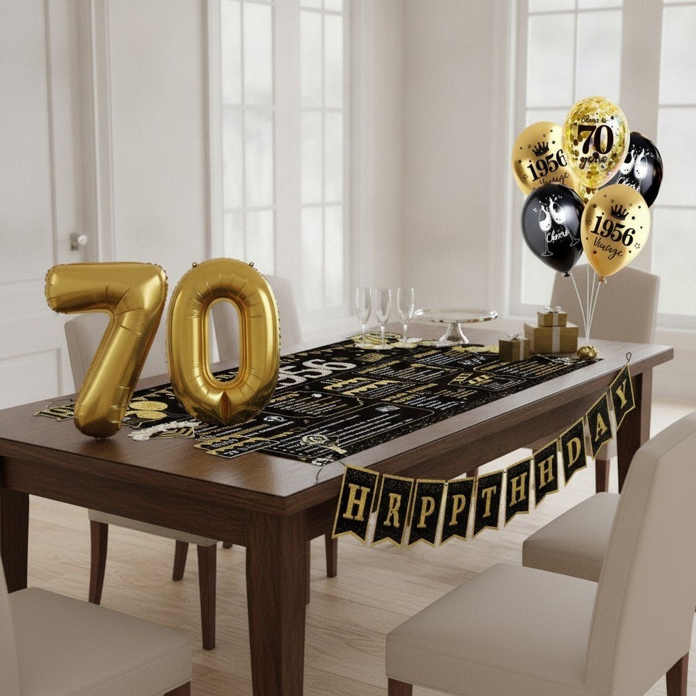 70th Birthday Party Decorations Kit, 37 Pc, Black Gold White