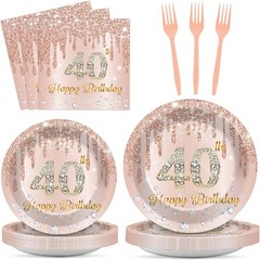 Elegant 40th Birthday Party Supplies Set – 96PCS Rose Gold Plates and Napkins