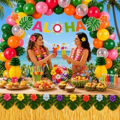 200 Pcs Hawaiian Aloha Luau Party Decorations Tropical Summer Decor Set