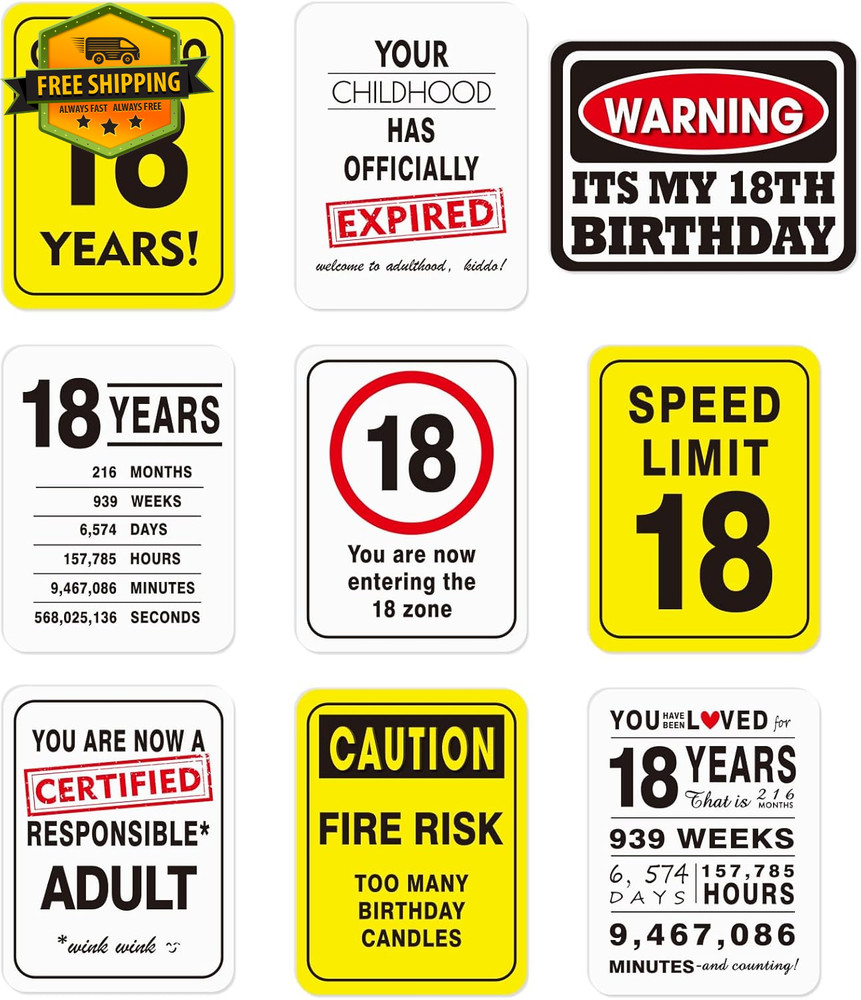 9PCS 18th Birthday Party Decorations Wall Signs Funny Photo Props Decor Set