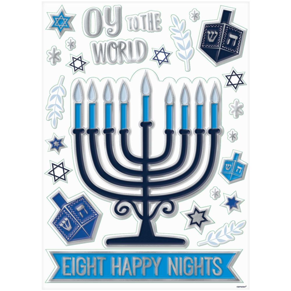 Hanukkah Window Clings 19 1/2″ x 11 1/2″ Sheet Embossed Foil Decoration