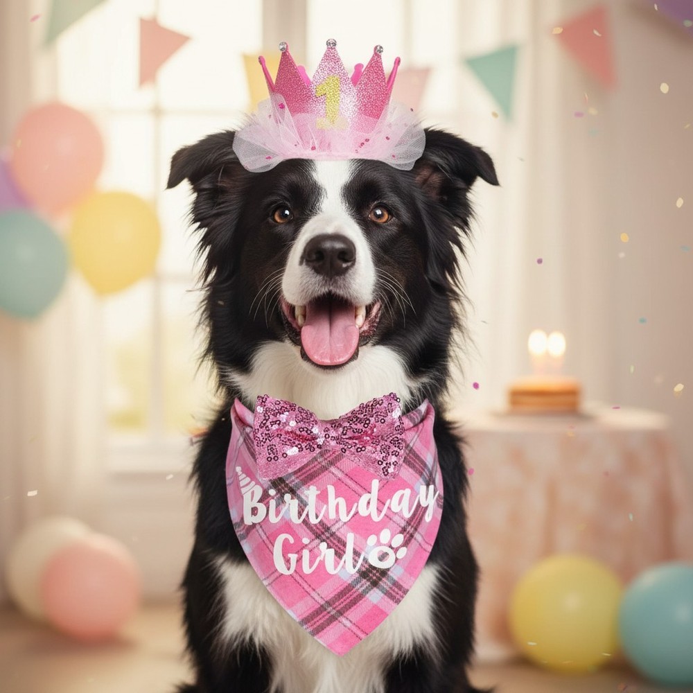 Luxurious Dog Birthday Crown Set – Hat, Bow Tie & Bandana Costume for Large Dogs