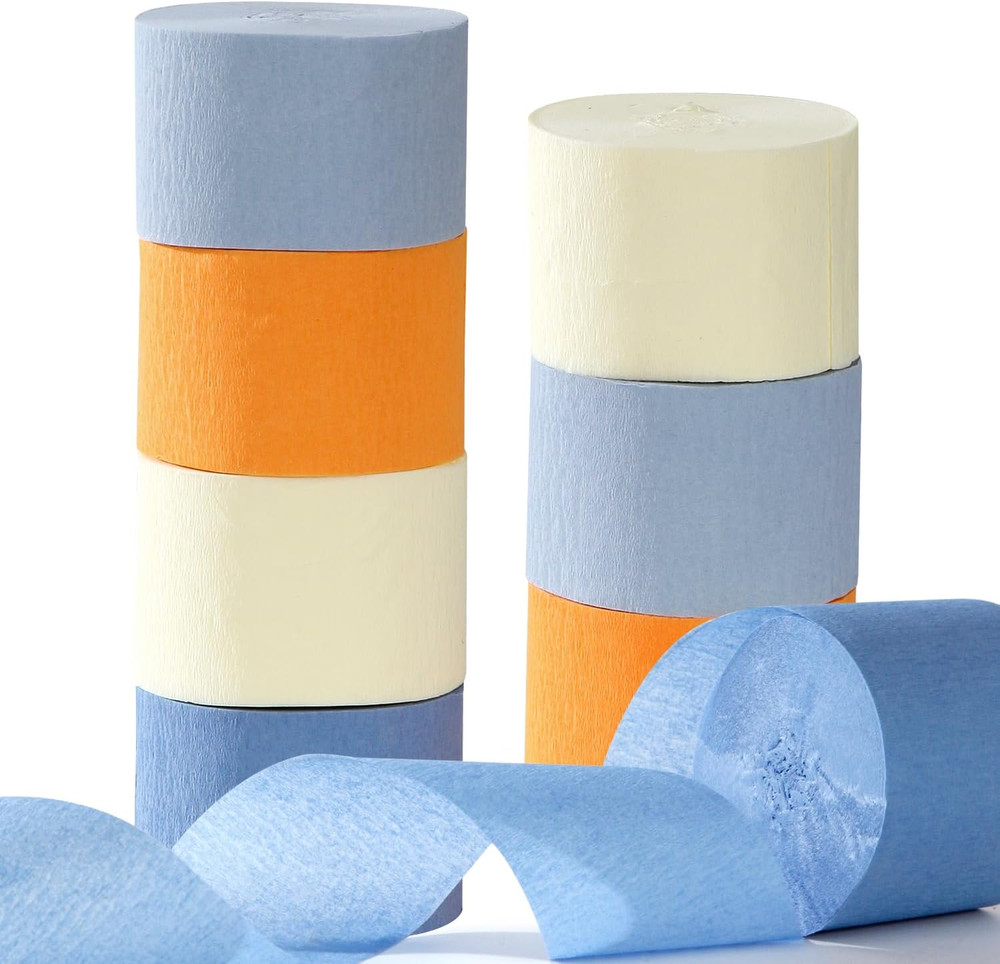 Light-Dusty Blue Beige-Orange Party-Decorations Streamers – 8 Rolls Graduation 2