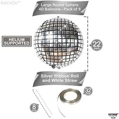 6 Pack 22 Inch Silver Disco Ball Balloons 4D Sphere Mylar Foil Party Decorations