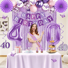40Th Birthday Decorations for Women, 52Pcs Purple Happy 40Th Birthday Decoration