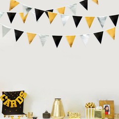 Black Gold Silver Party Decoration Triangle Pennant Banner Flag Metallic Fabr…