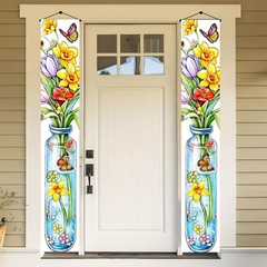 Spring Door Banner 12×72 Inch Spring Door Cover Floral Porch Banner Butterfly…