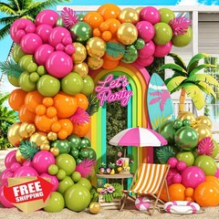 TAOYE Tropical Hawaiian Balloon Garland Hot Pink Green Orange Gold