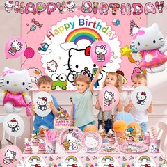 124 Pcs Hello Kitty Party Decorations Tableware Set Balloons Banners Plates