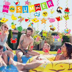 Summer Party Decorations, Beach Party Decor Includes Hello Summer Banner Beach H