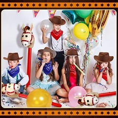 36 Pcs Cowboy Costume Set – Hats, Bandanas, Inflatable Horses for Kids Party Sup