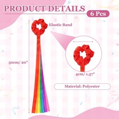 Rainbow Dance Ribbons, Wrist Streamers 6 Pcs & Red & Rainbow