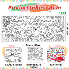 Valentines Coloring Tablecloth/Poster, Valentines Day Gifts for Kids Classroom,