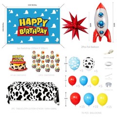 Cowboy and Space Birthday Decorations for Boys, Cartoon Theme Party Toy
