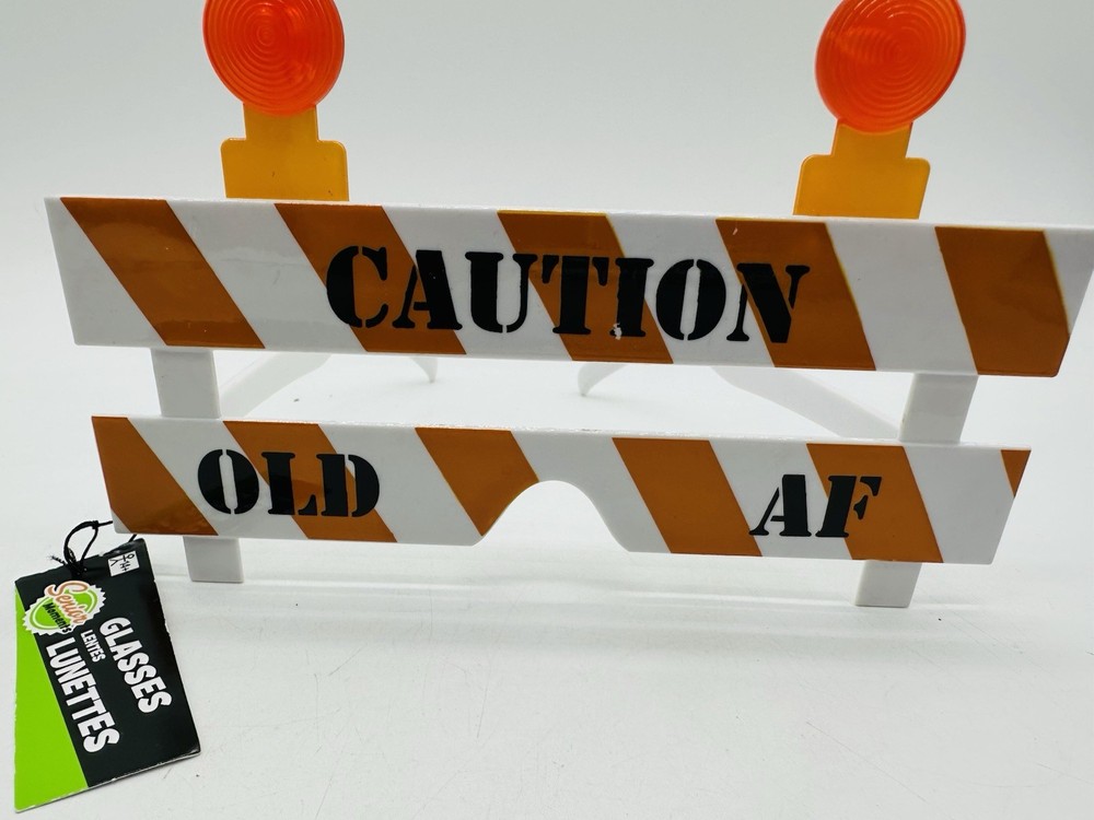 New Caution Old Af Constuction Barrier Birthday Glasses Over The Hill Fun NWT
