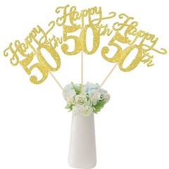 12 Pack Happy 50th Birthday Centerpiece Sticks Double Sided Gold Glitter 50th…